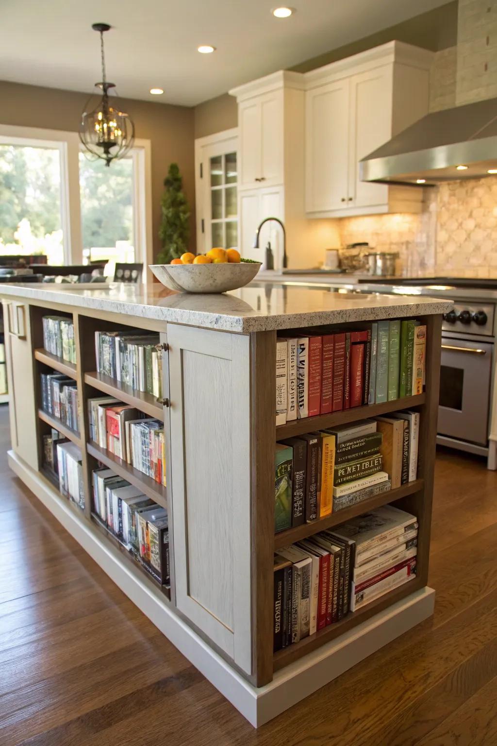 Practical shelving is built into the end treatment for added storage and charm.