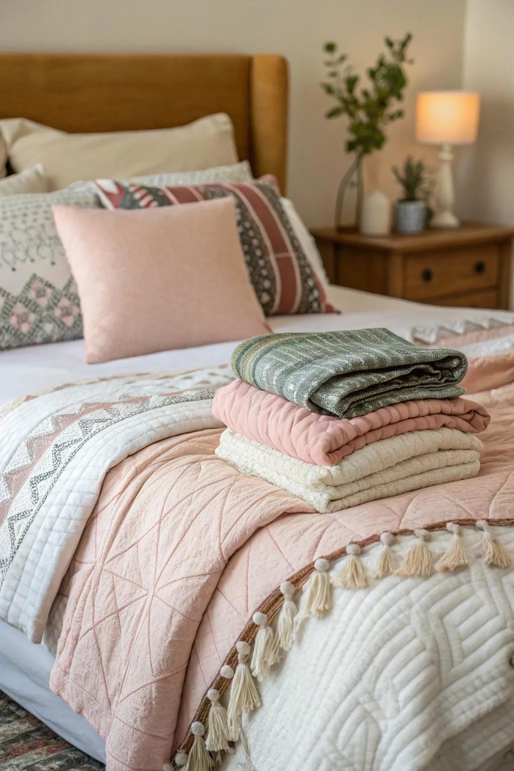Layered bedding enhances comfort and style