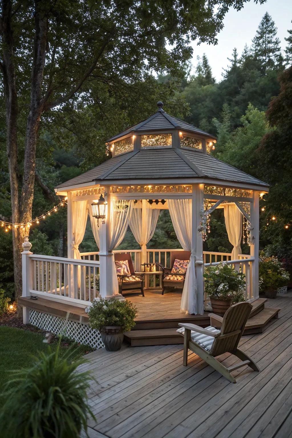 A gazebo transforms your deck into a cozy sanctuary with timeless sophistication.