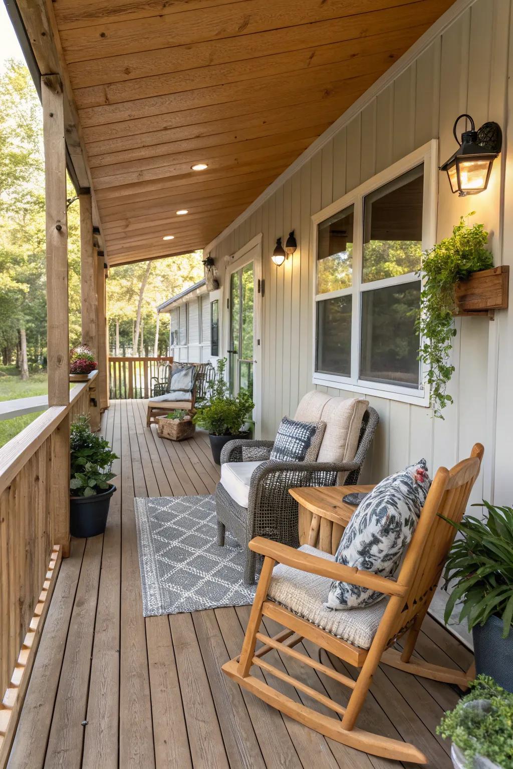 Timber flooring delivers a warm and inviting base for your porch.