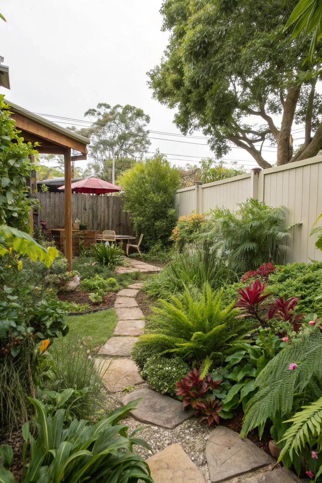 Greenery accentuates the inherent beauty of a backyard.