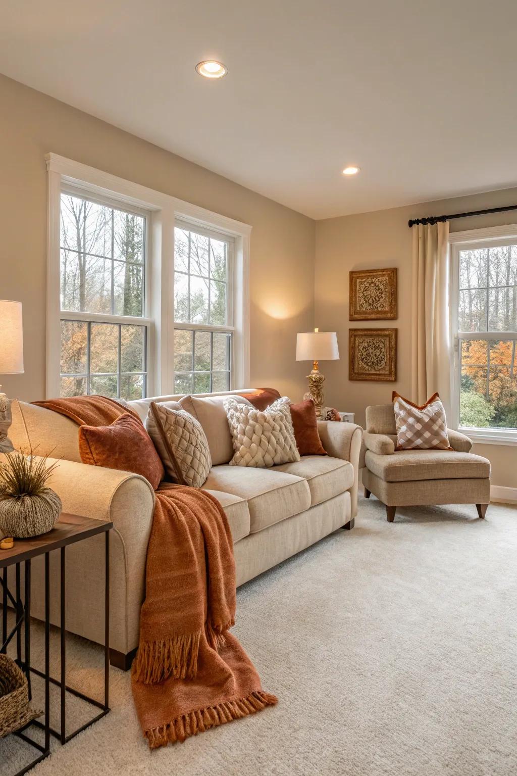 A warm color scheme delivers a sensation of peace and coziness to your home.