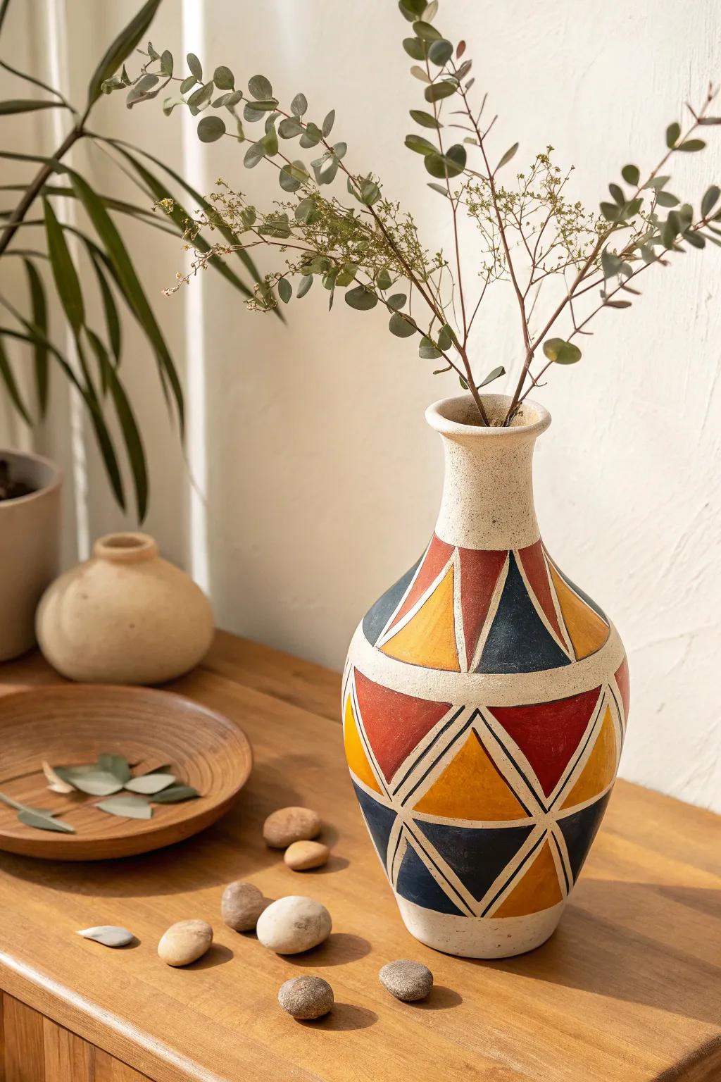 Elevate your area with a distinctive, handcrafted vase that merges striking hues with minimalist appeal.
