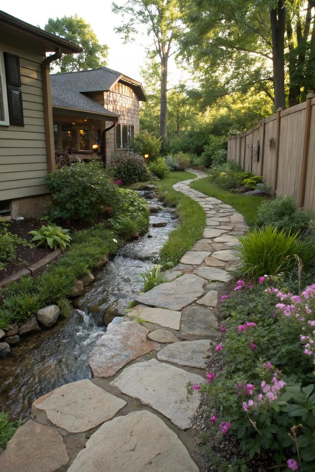 Walkways furnish structure and beckon you to explore your creekside landscape.