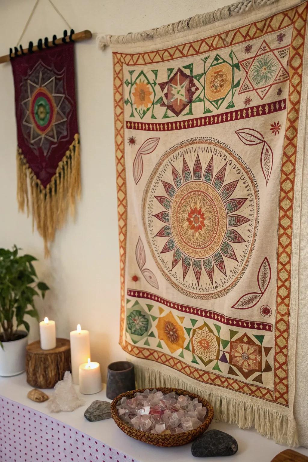 Wall hangings can enrich your crystal aesthetic, layering texture and style to your area.
