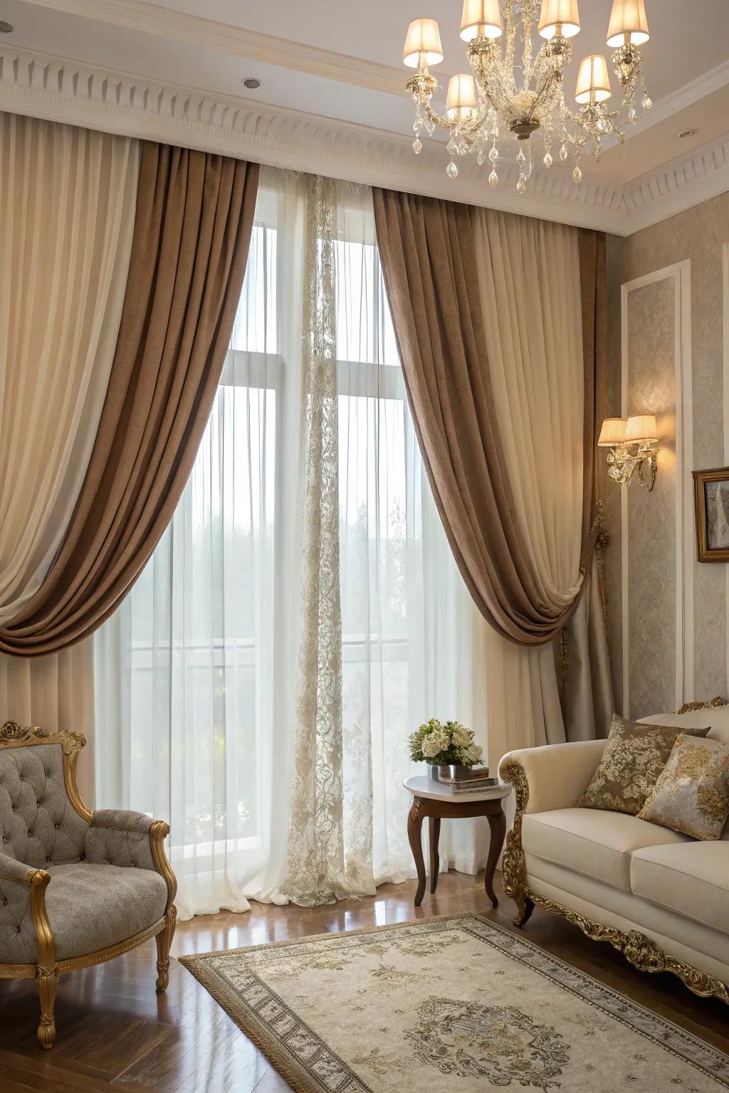 Layered window coverings enrich any space with depth and refinement.