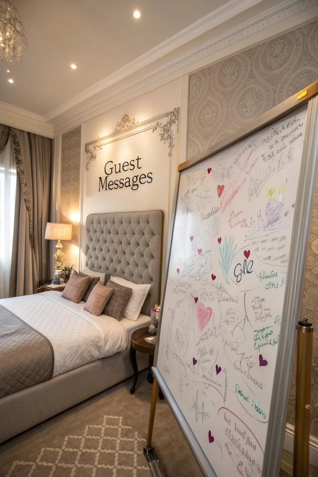 Foster a welcoming atmosphere with a guest-friendly whiteboard.