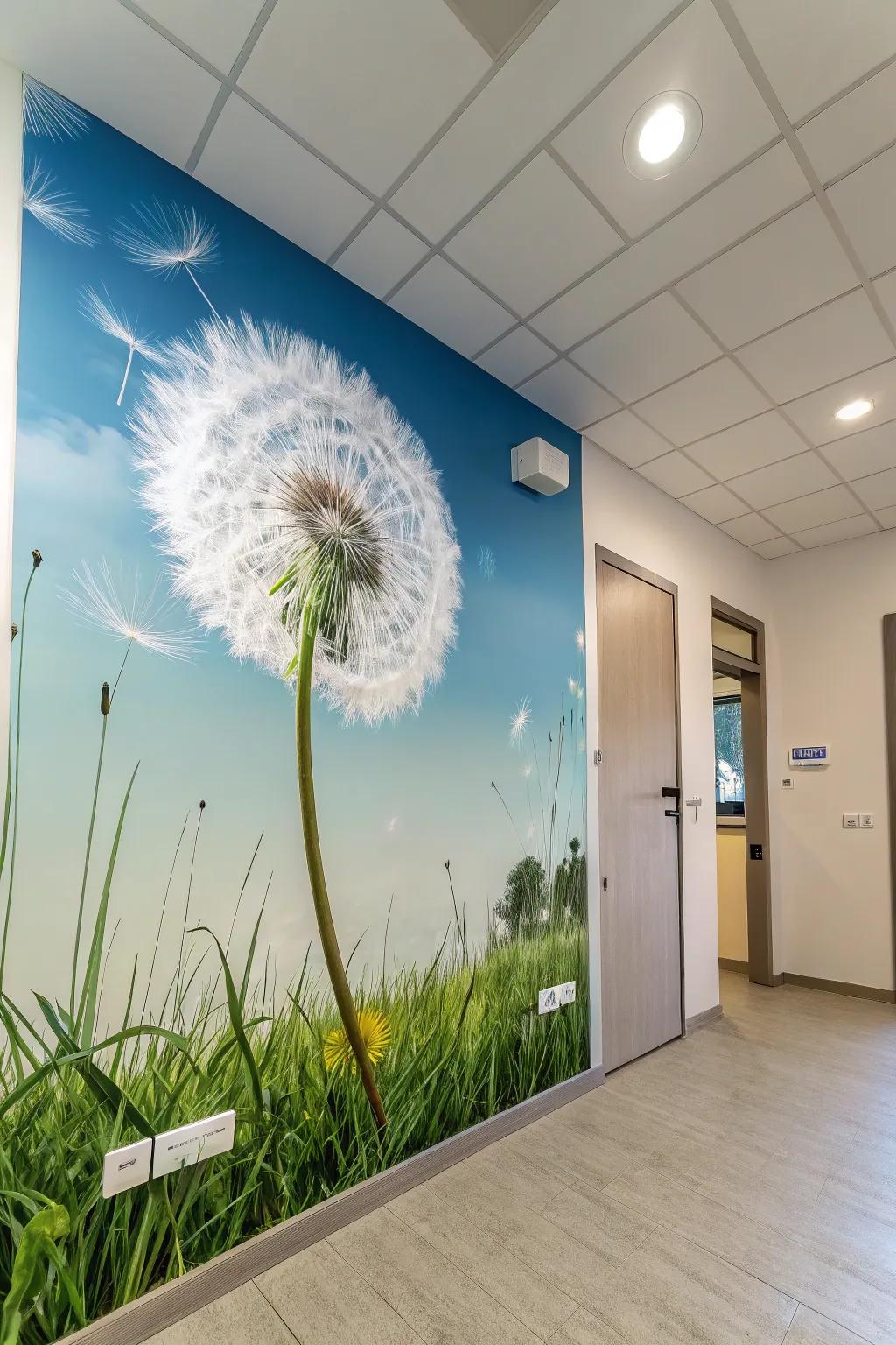 Dandelion feature walls allow the charm of nature to come inside.