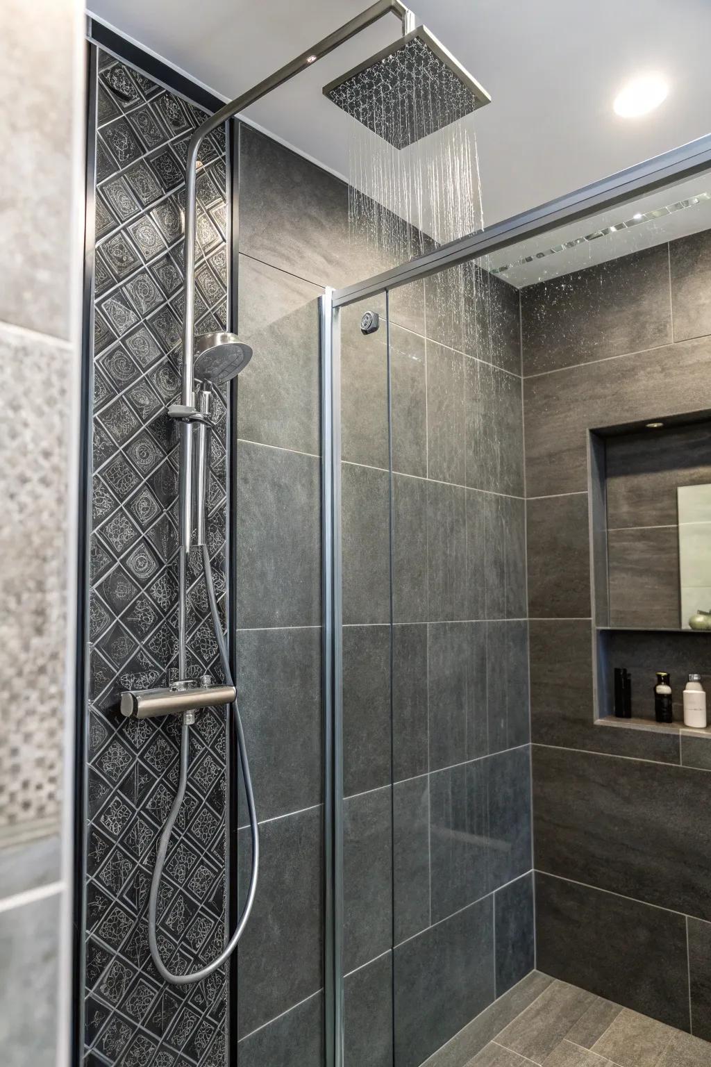 A mix of tile textures brings dimension and appeal to this shower space.