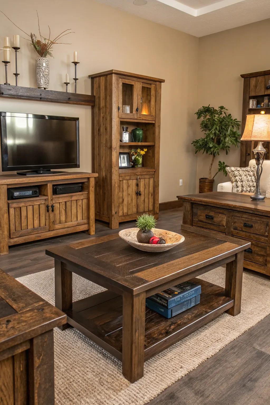 Blending timber hues enriches depth and interest.