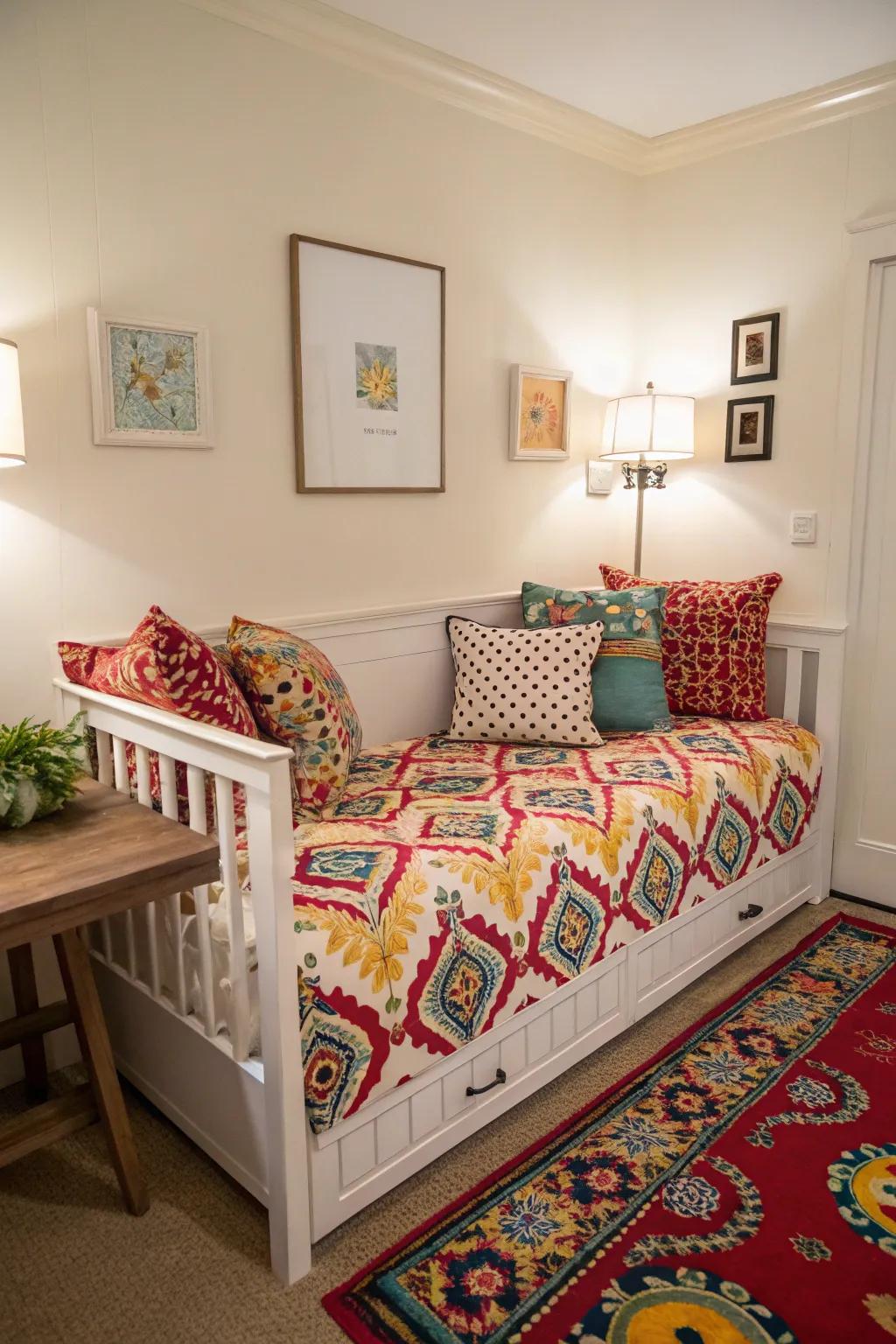 With a daybed in striking patterns, make a statement.