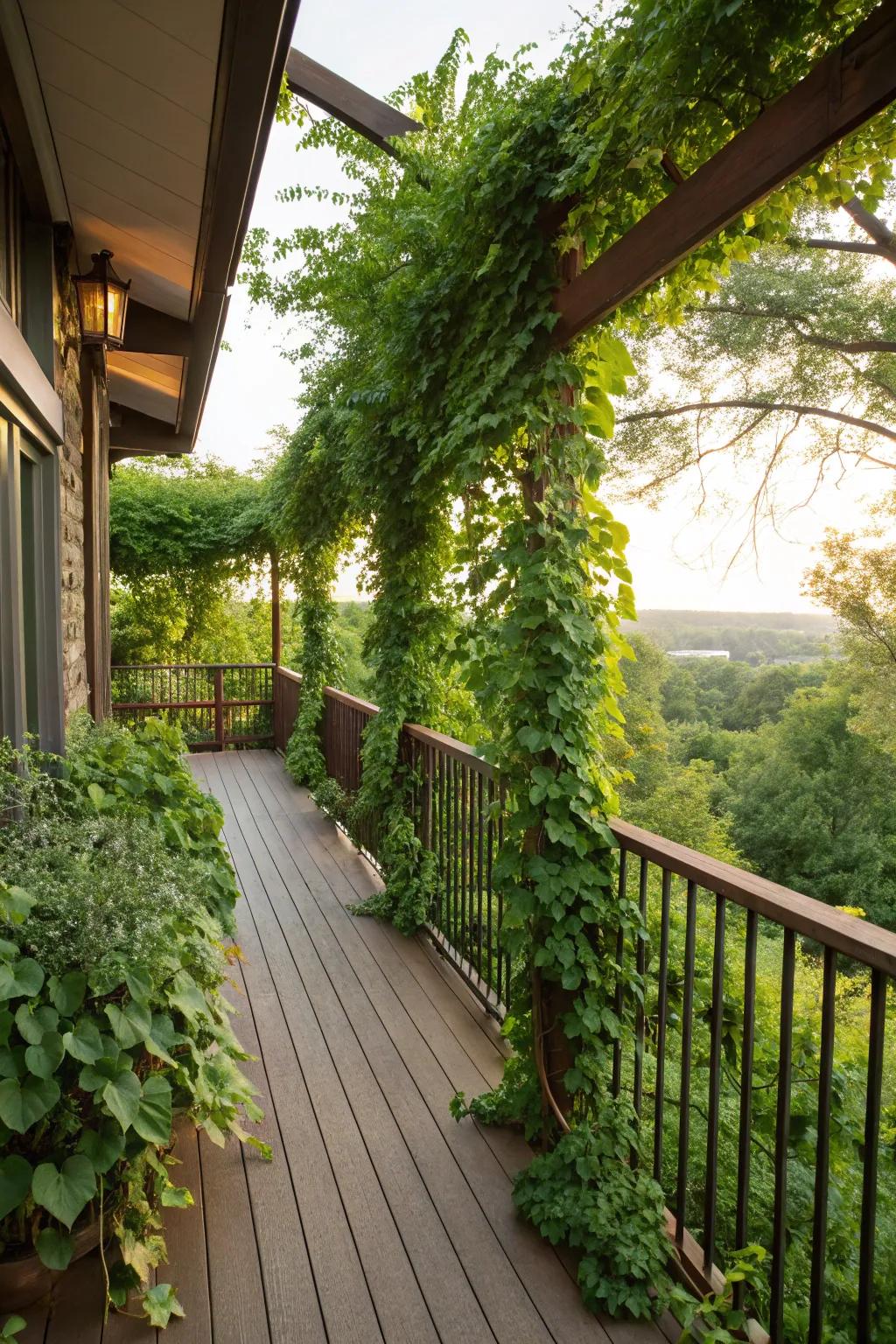 Greenery infuses your deck enclosure with vitality and charm.