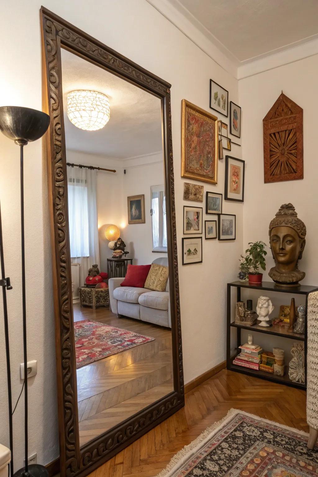 Mirrors and art can visually expand a room, adding depth and intrigue.