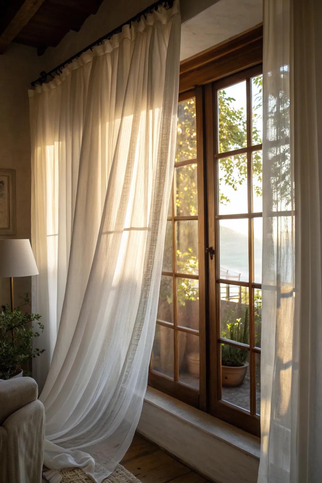 Sheer curtains offer a degree of privacy while maintaining brightness and an airy sensation.