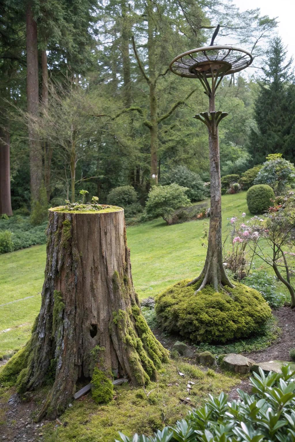 Transform your stump into a pedestal for art.