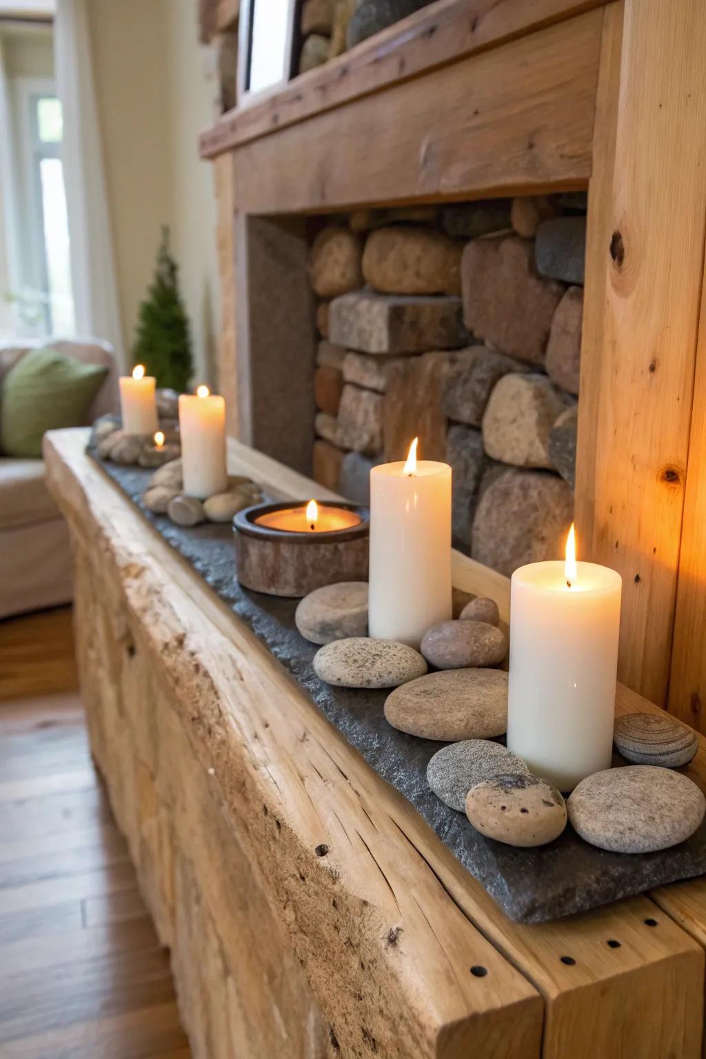 Cultivate a warm and inviting atmosphere using stone light bases.