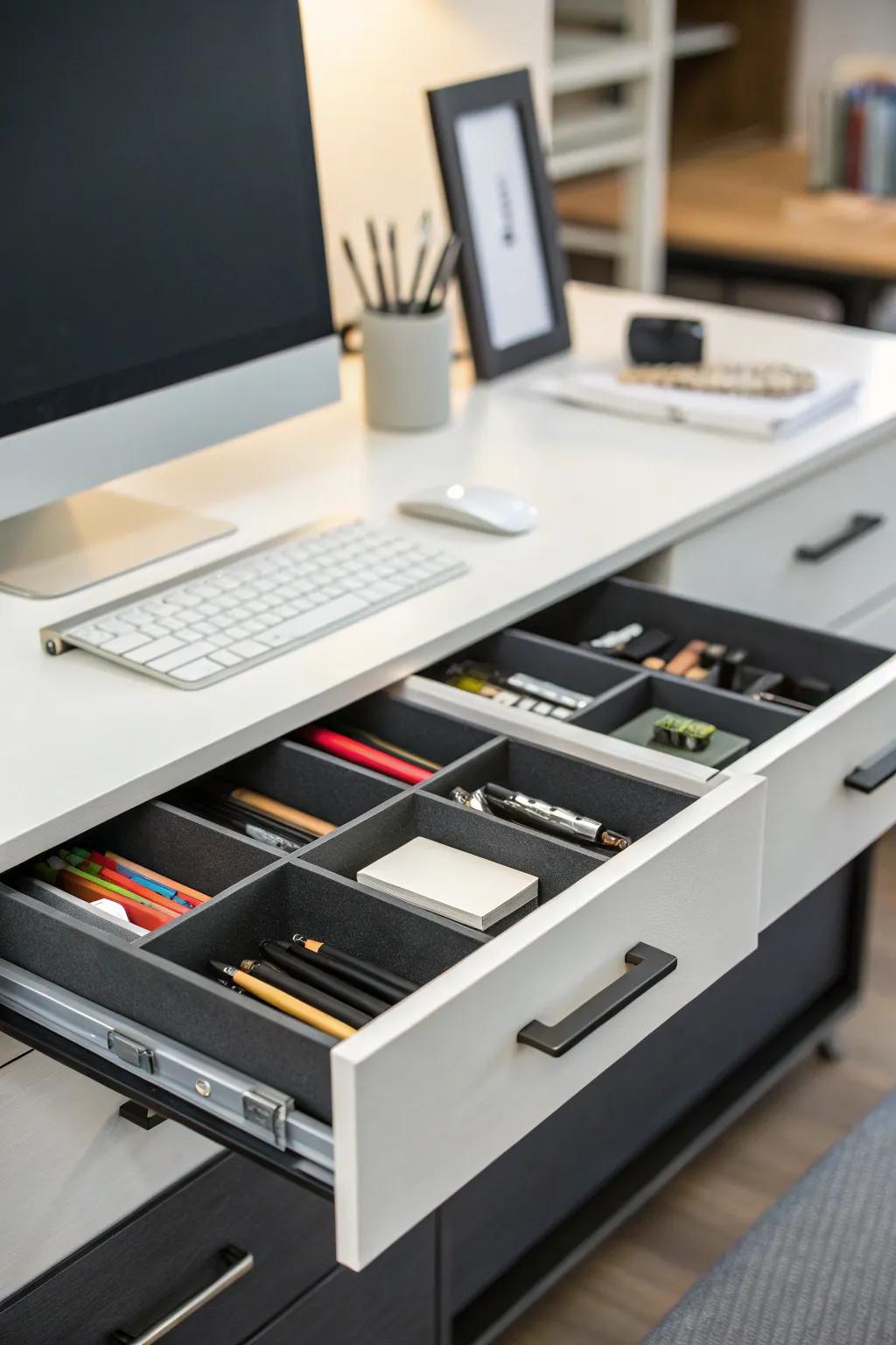 Maintain a clean look with clever drawer storage.