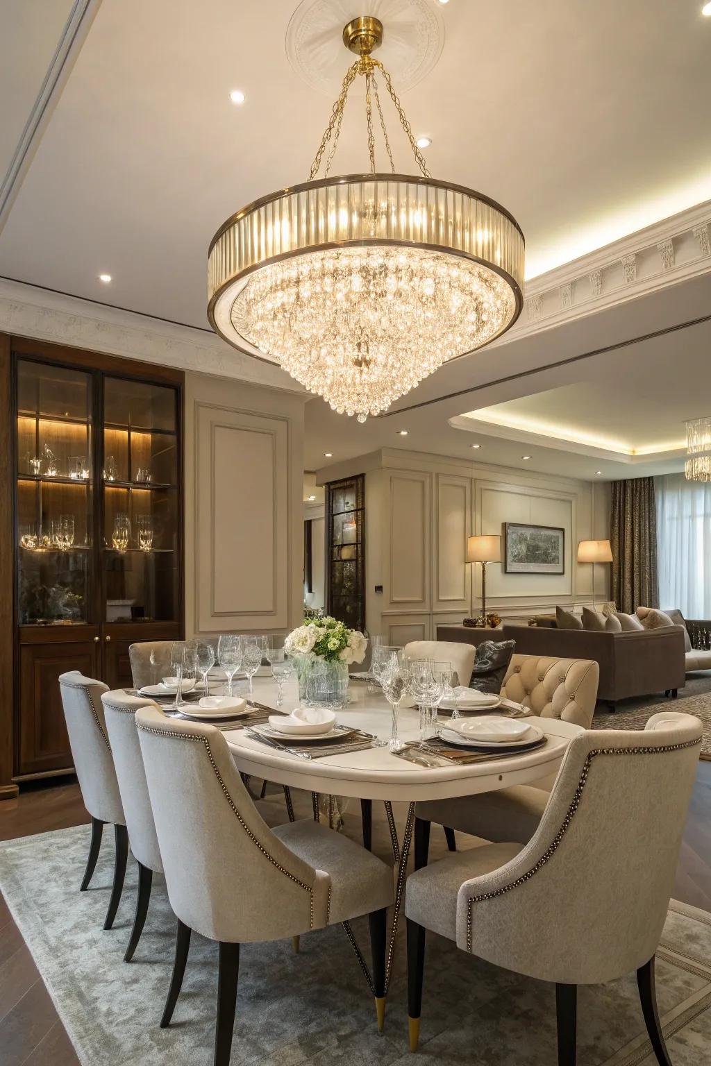 A statement suspension light that introduces elegance and flair to the dining room.