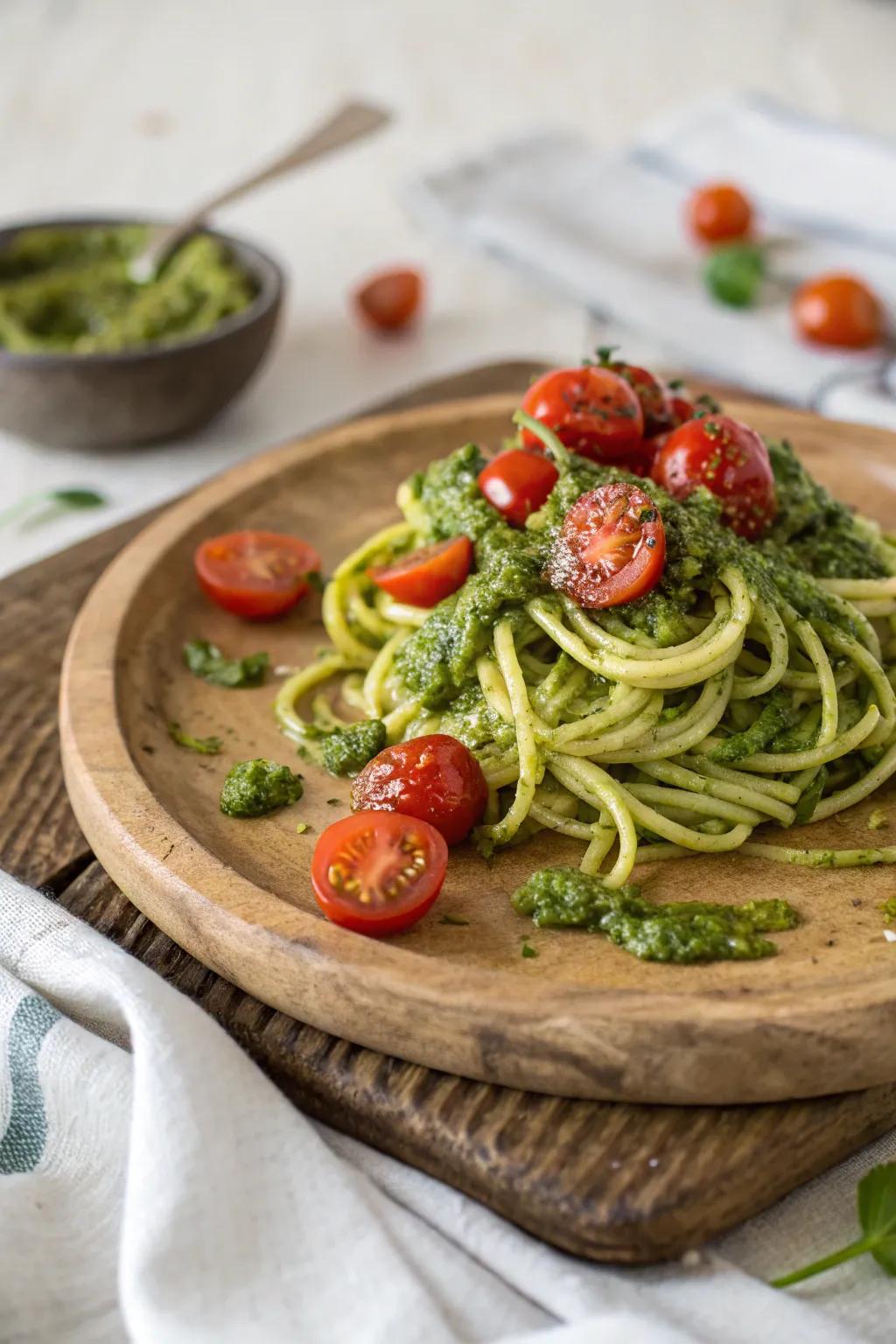 Enjoy a guilt-free pasta alternative with courgette ribbons and pesto.