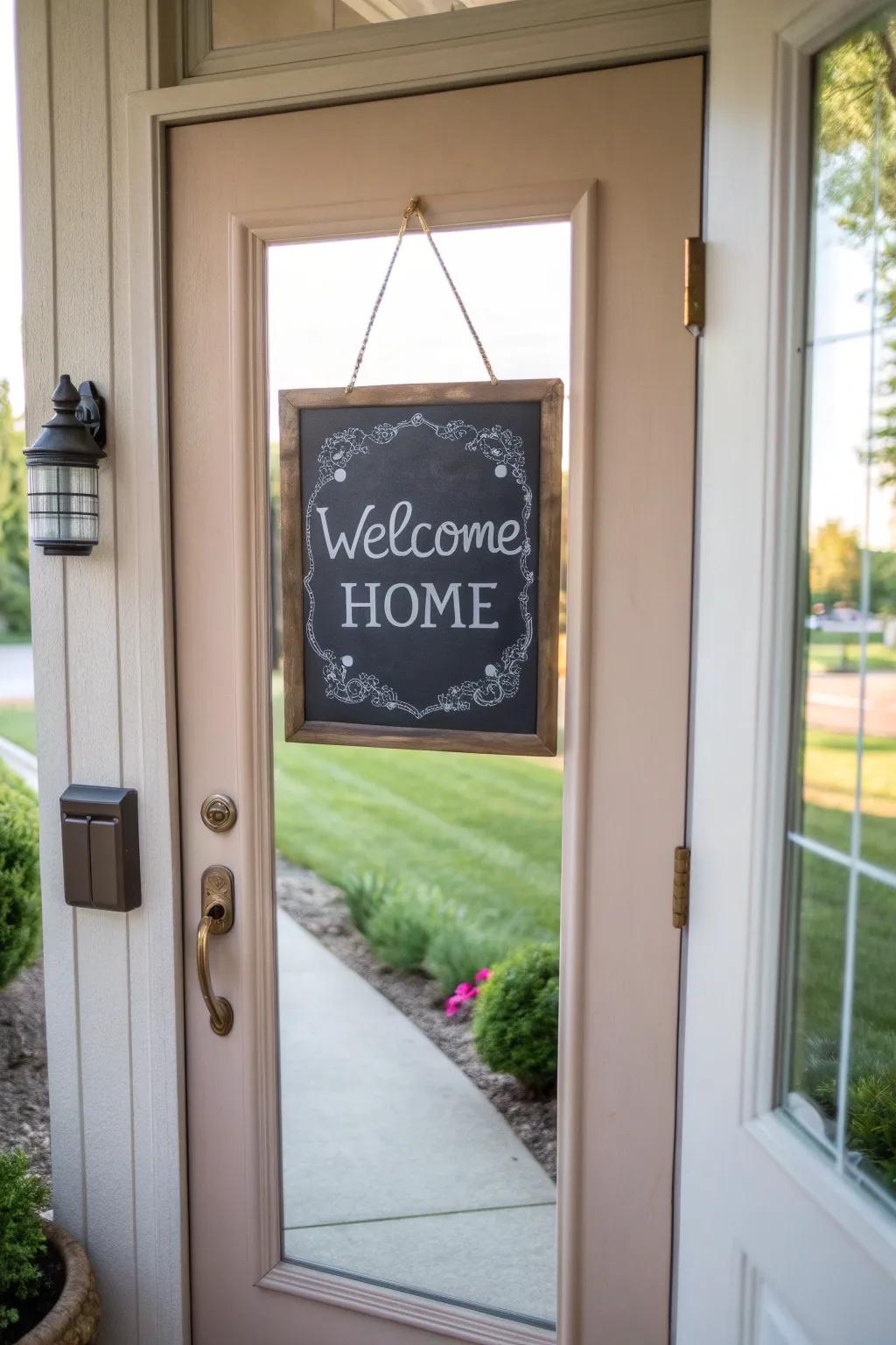 Handcrafted chalkboard indications for a personal greeting.