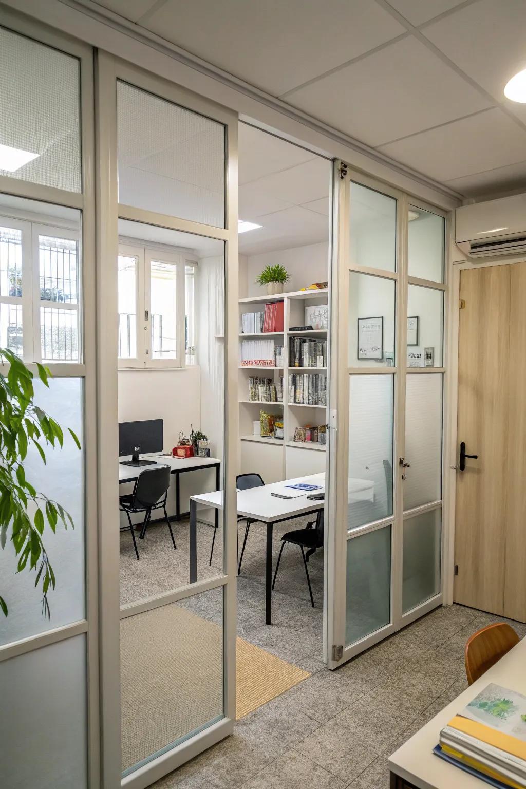 Glass doors boost openness and brightness in limited spaces.