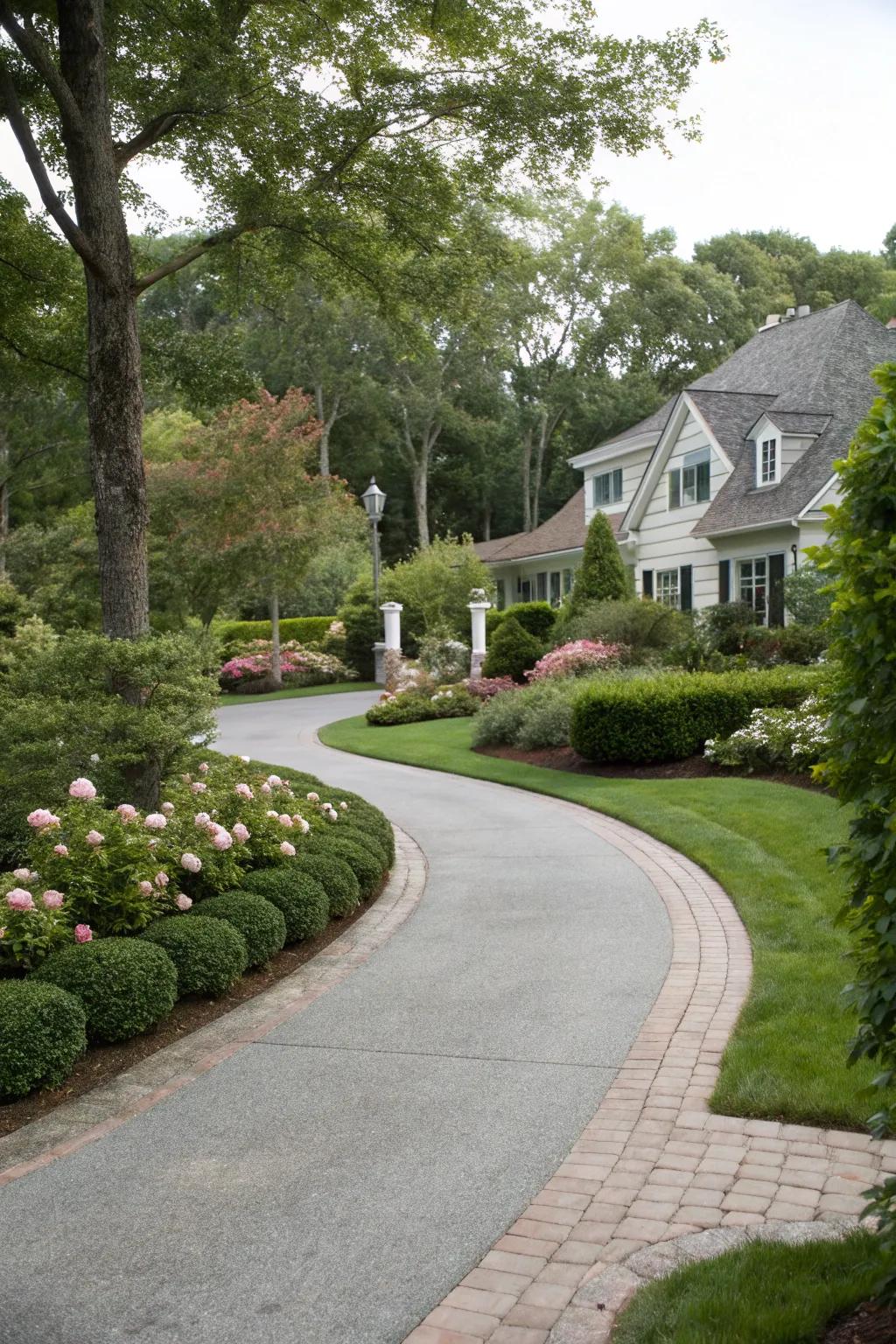 A curved pathway adds allure and guides the journey to the home.