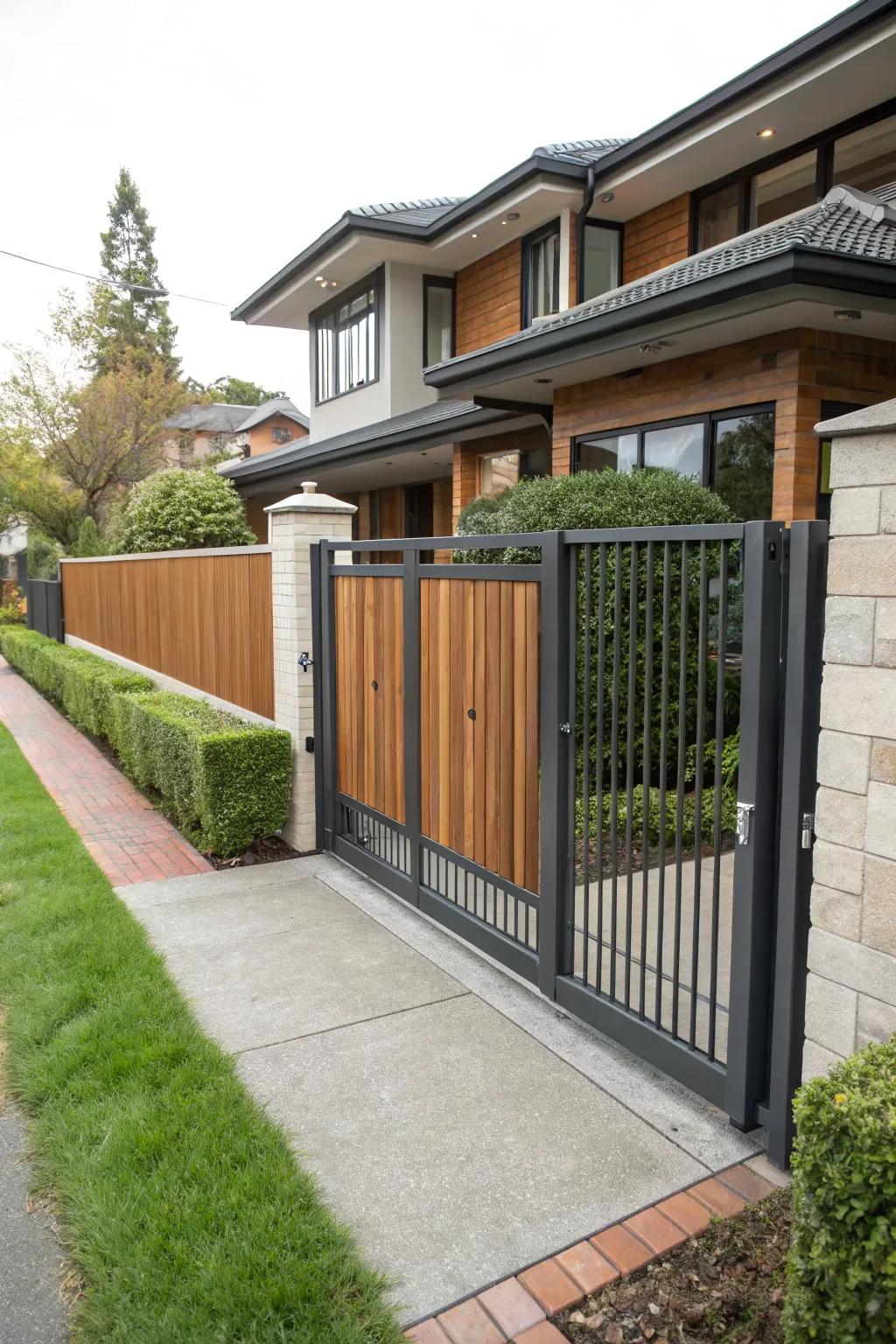 A visually stunning mixed material gate that commands attention with its singular design.
