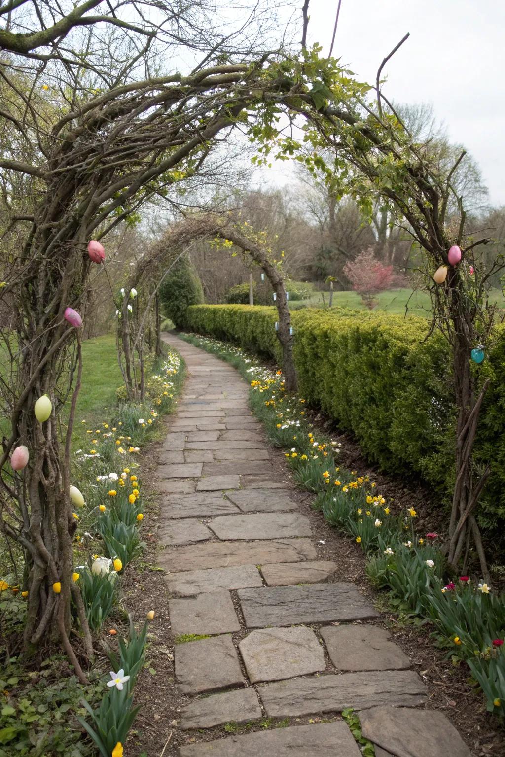 Enhance your path with ecological elements such as twigs and leaves.