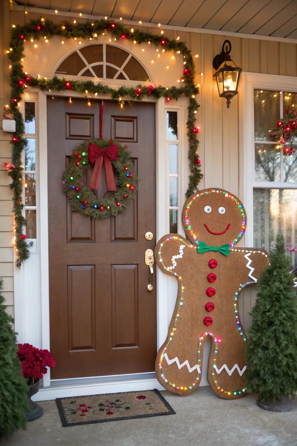 A shortbread person figure establishes a playful ambiance at the entrance.