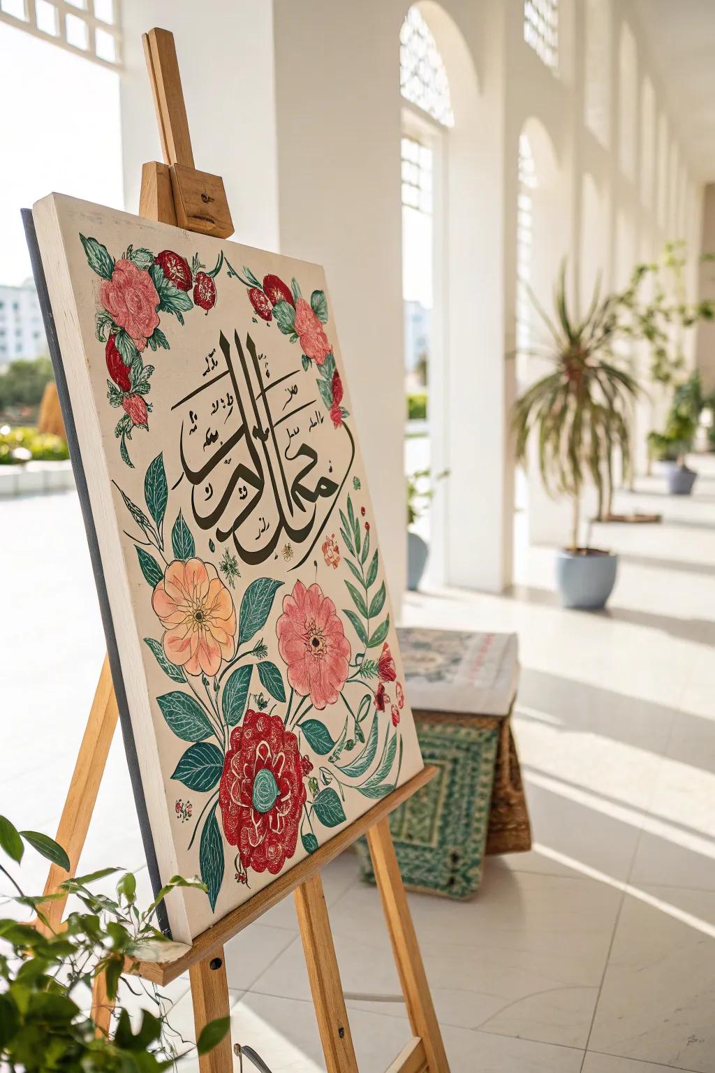 Floral themes coupled with Arabic writing incorporate an energetic and organic sensation.