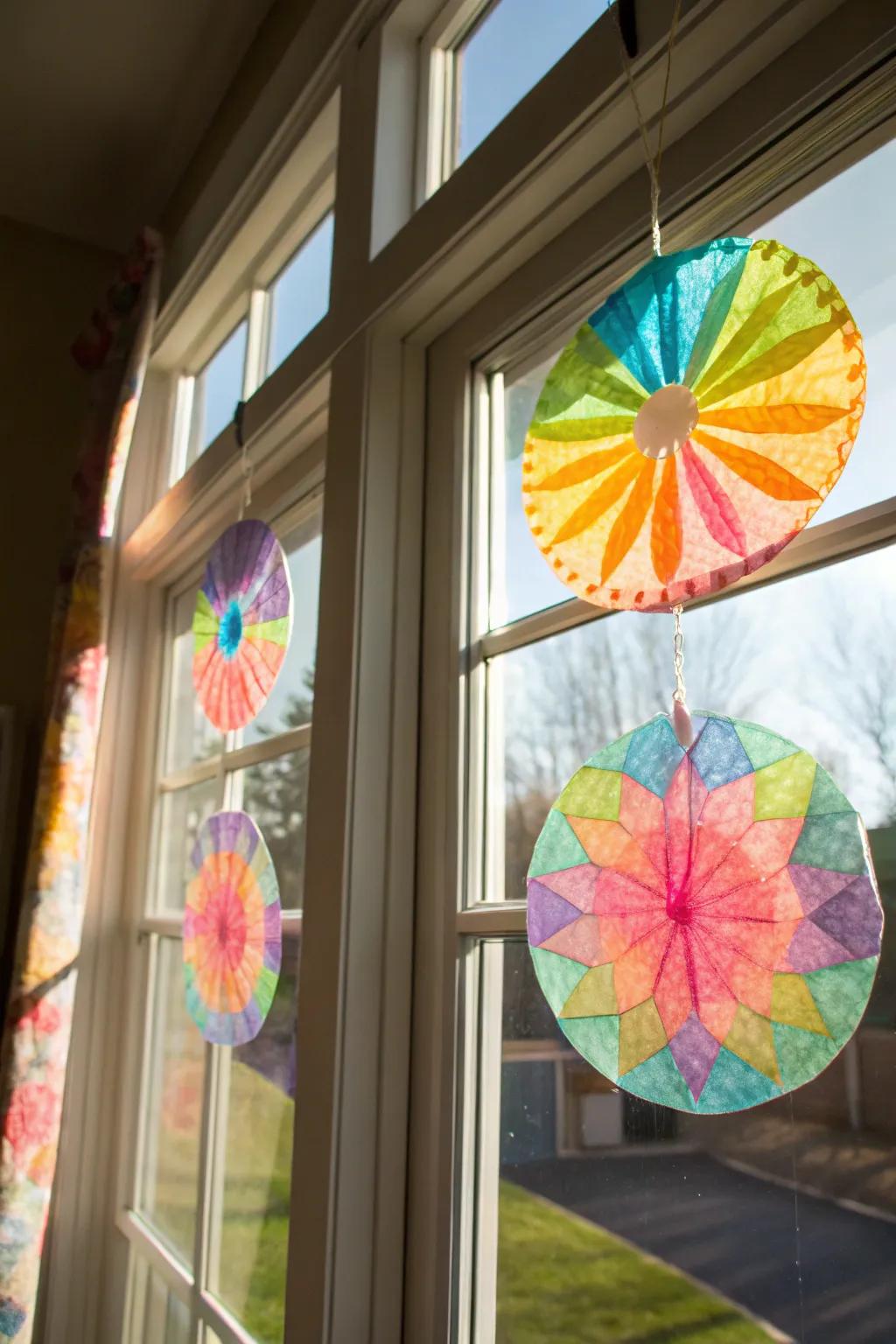 Coffee filtration luminescence catchers seizing sunbeams.