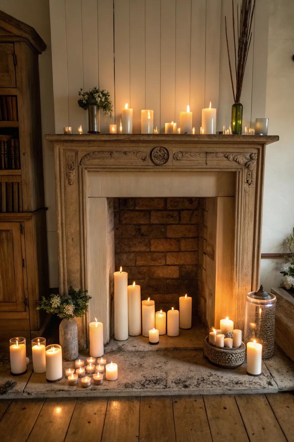 Illuminated wax pieces offer warmth and charm to your unused fire space.
