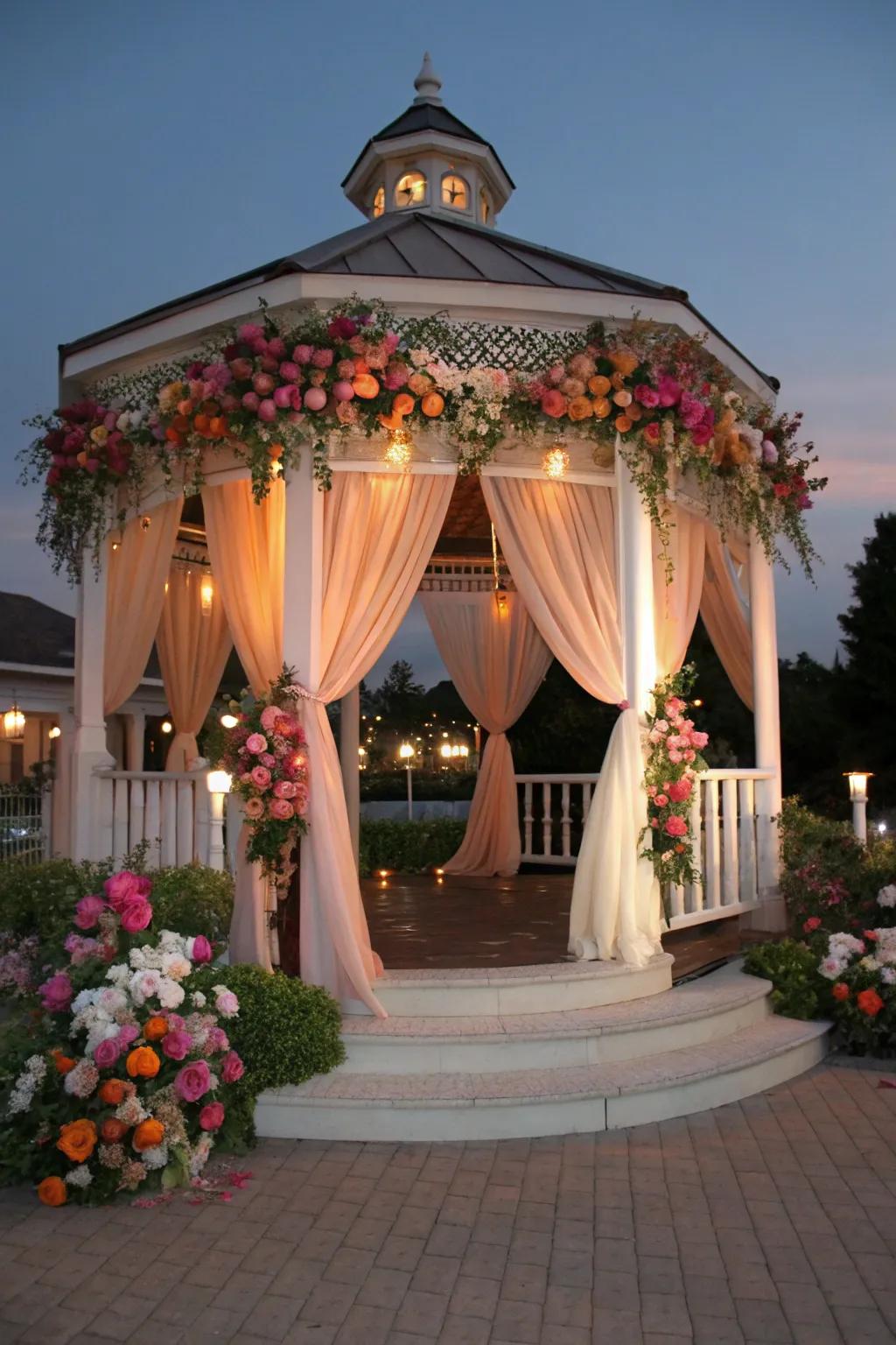 Arches and gazebos create striking visual highlights.