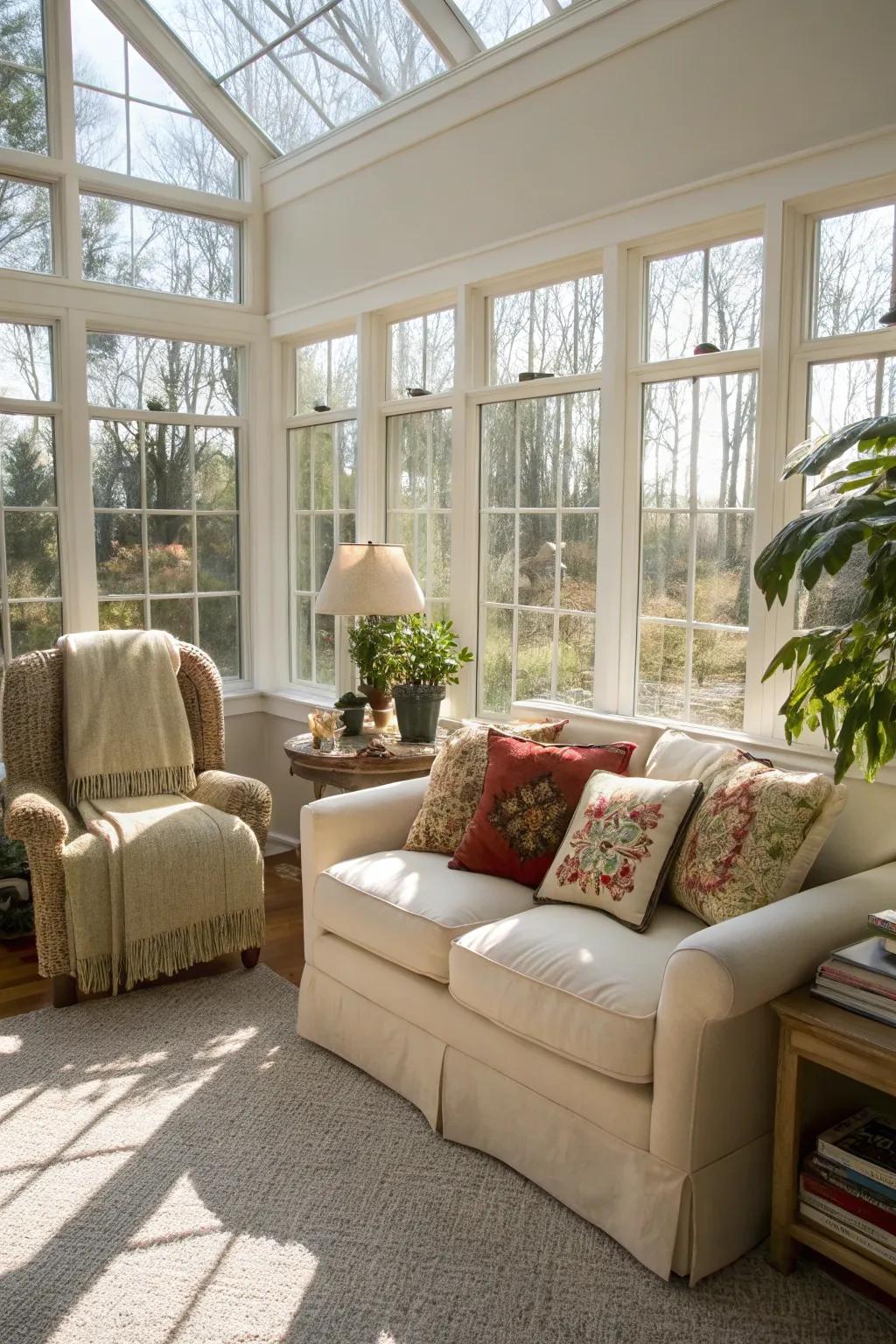 A four-season sunroom designed for comfort and year-round enjoyment.