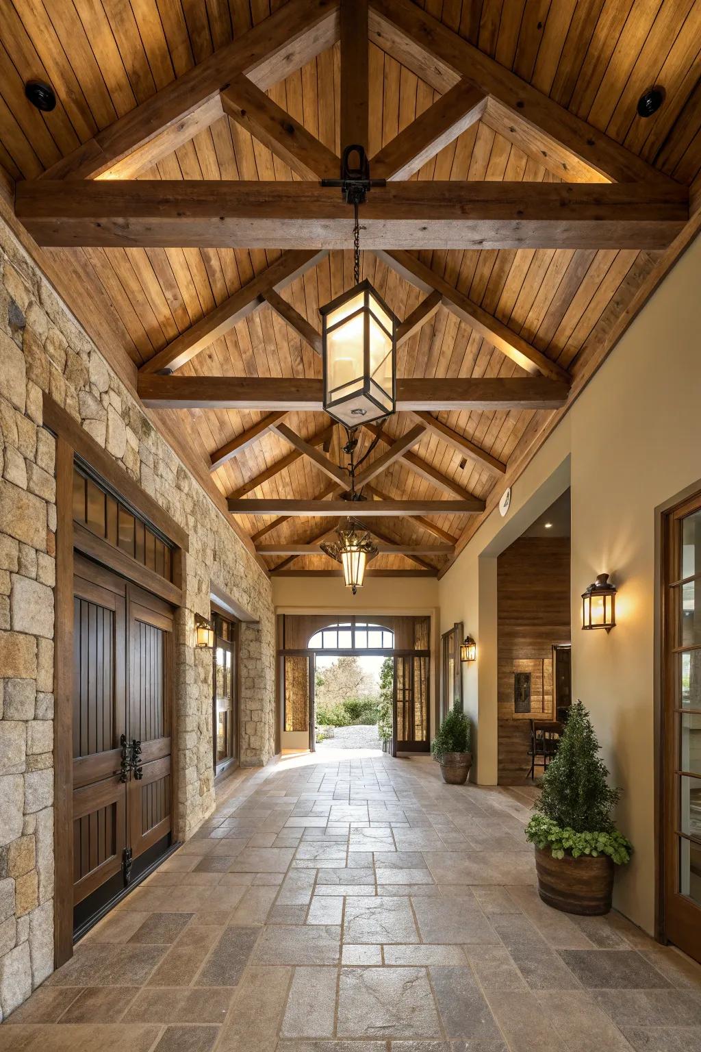 Exposed beams lend persona and charm to your entryway.