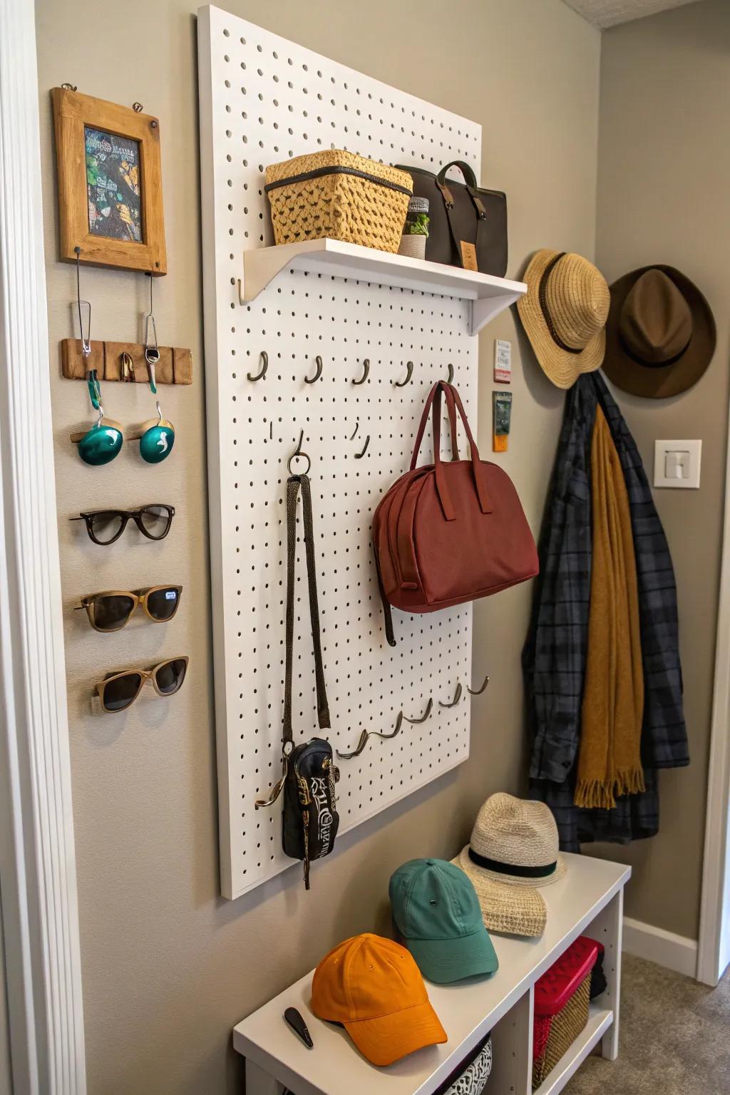 Design your storage setup with a flexible pegboard.