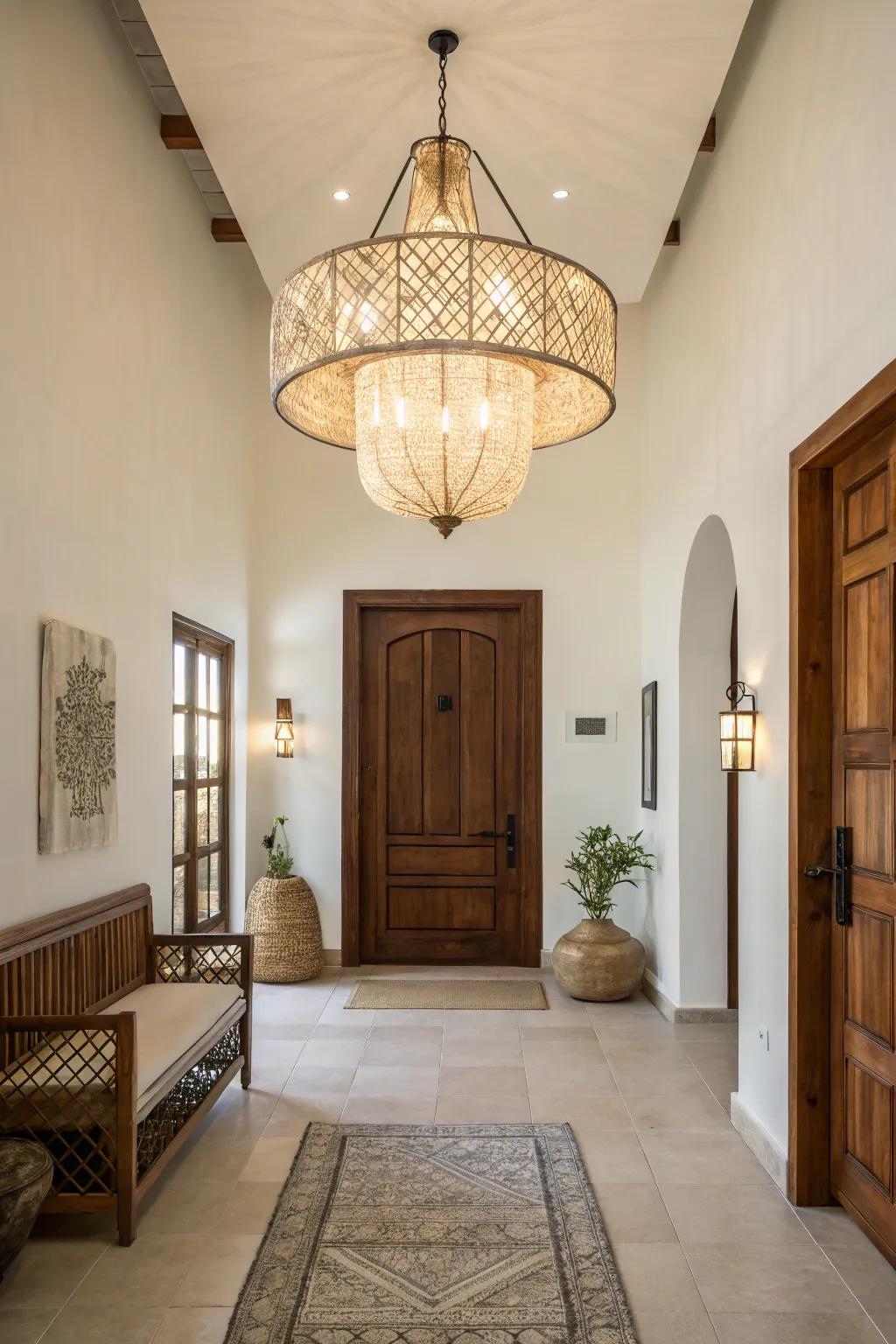 Statement lighting brightens and elevates entryway decor.