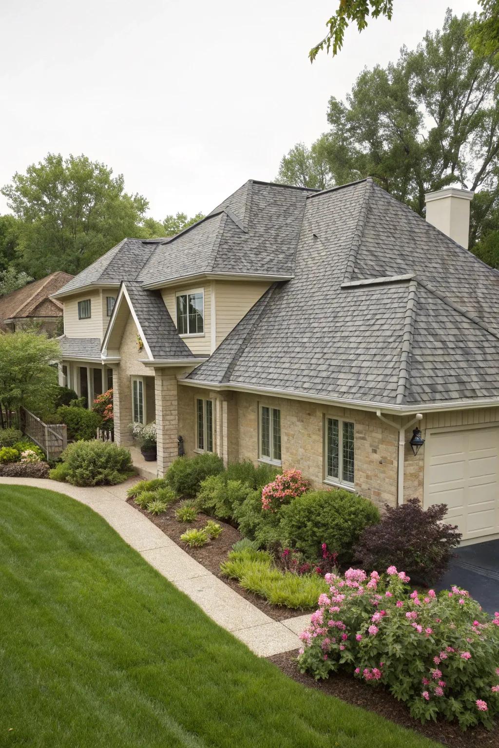 A home with newly installed designer roof tiles.