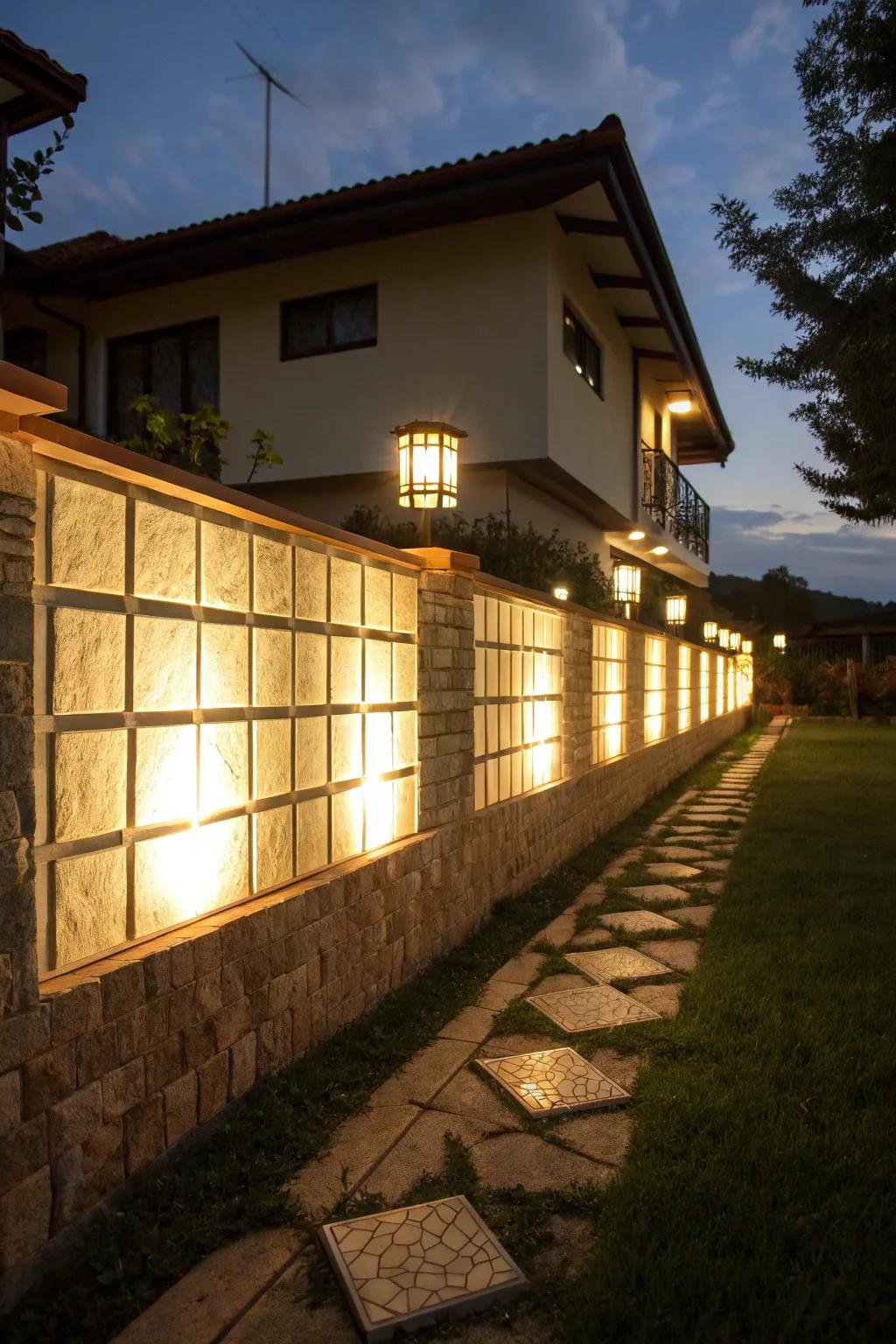 Illuminated cladding creates dramatic ambiance at night.