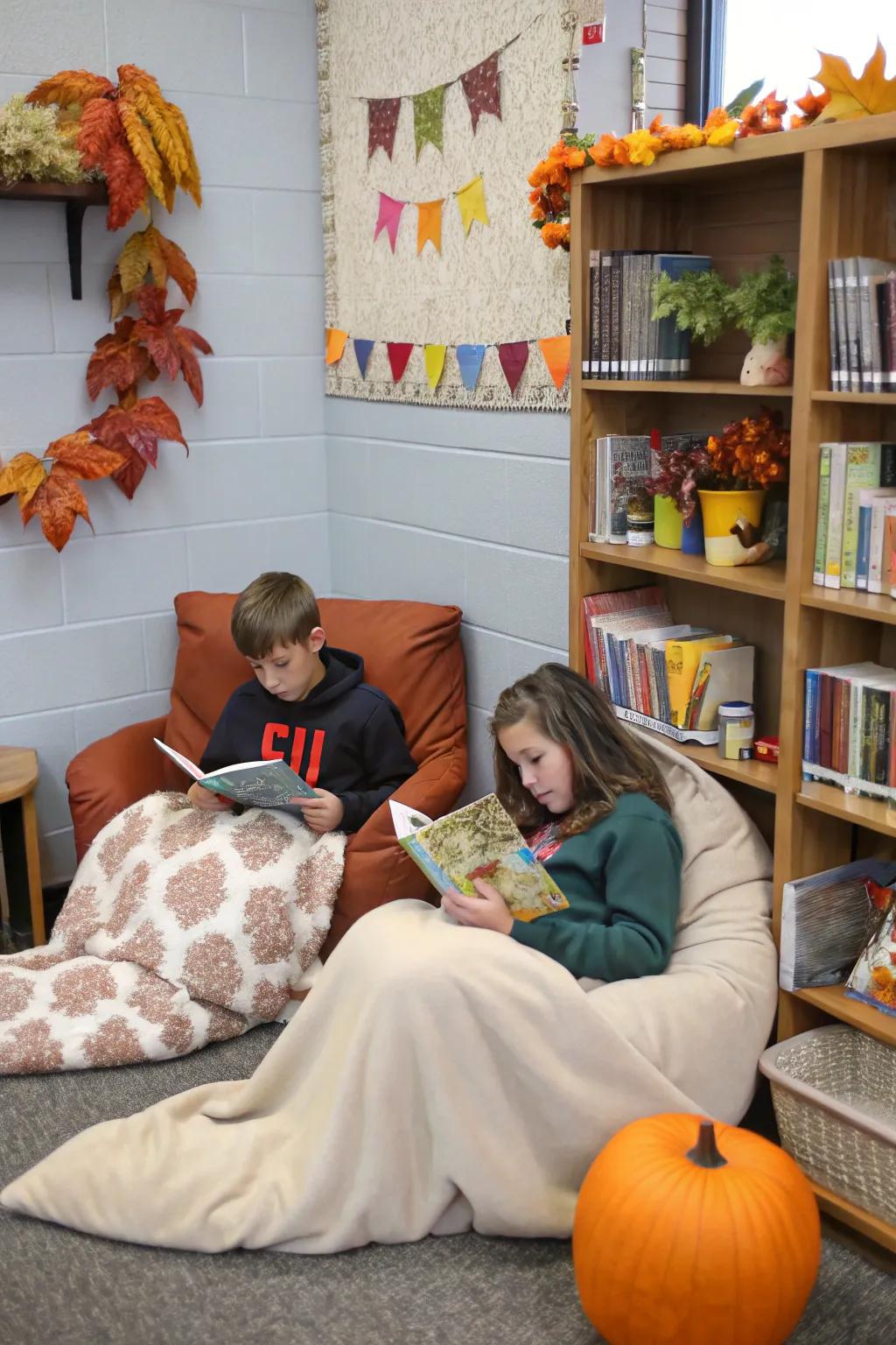 A comforting reading spot ideal for autumn storytelling.