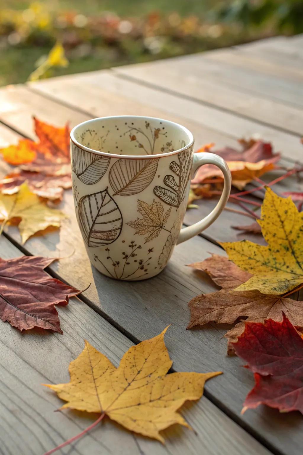 Vessel with detailed foliage patterns.