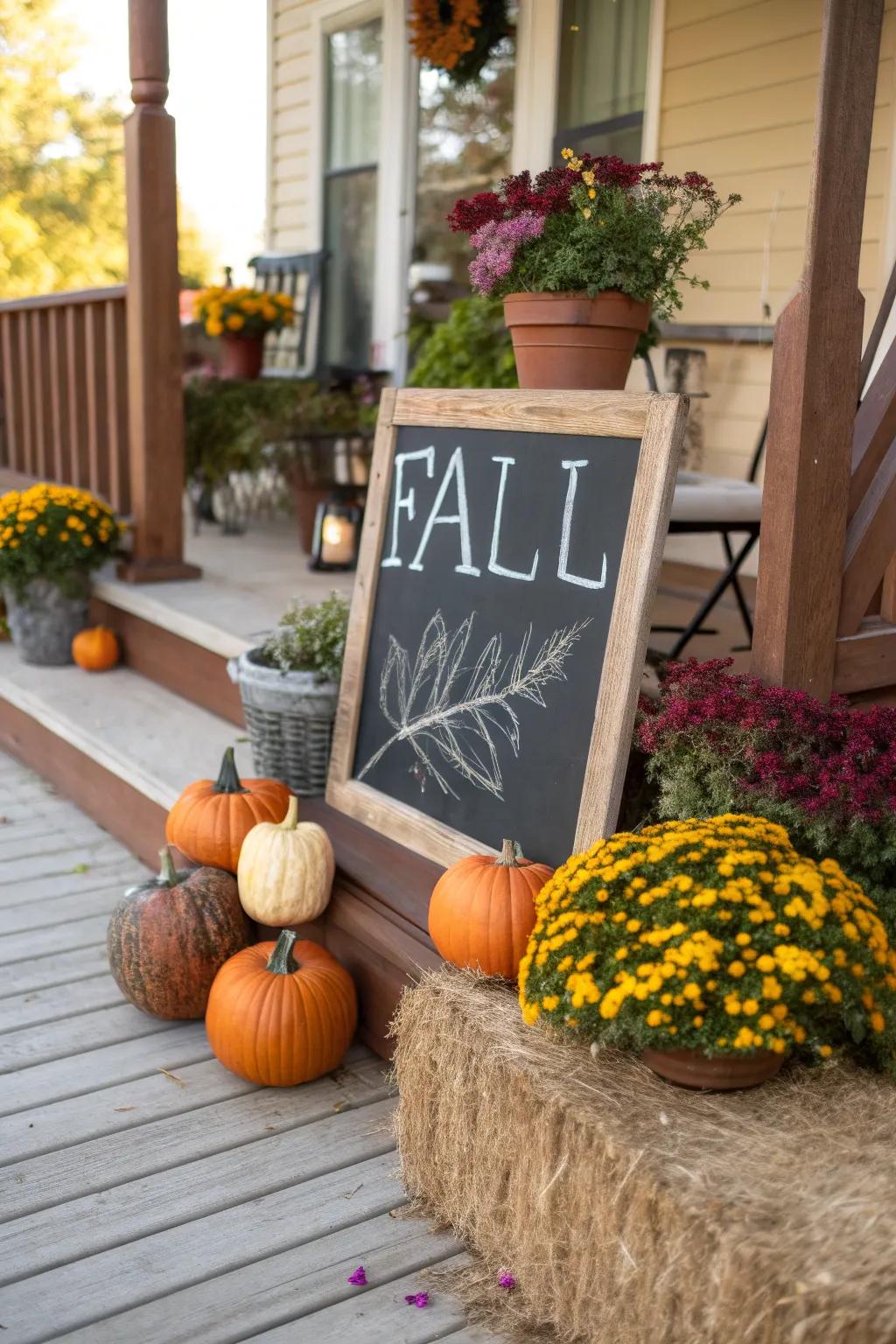 A slate marker that allows you to personalize your autumn greetings.