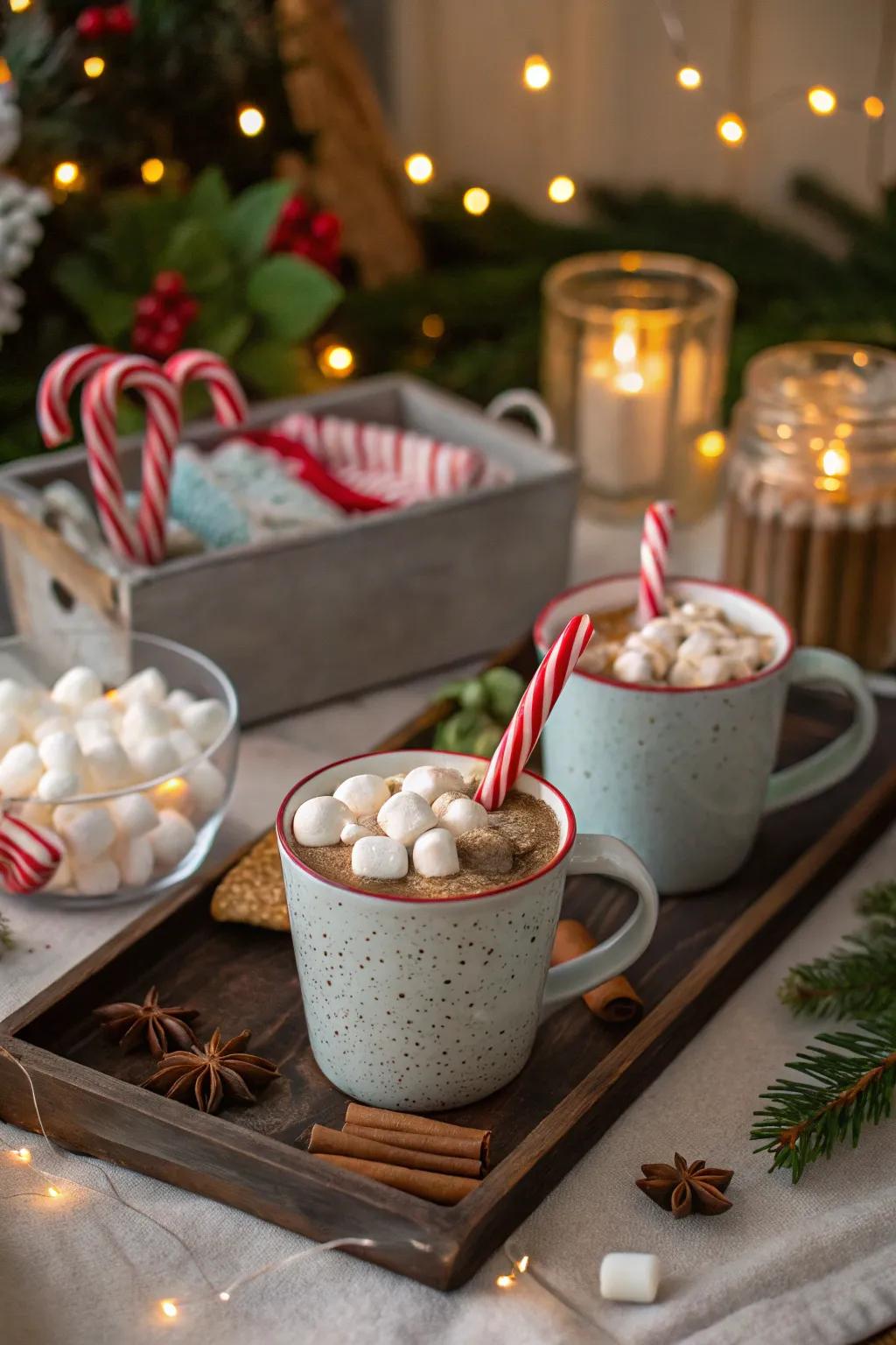 Warm up with a delightful warm chocolate station stocked with celebratory toppings.