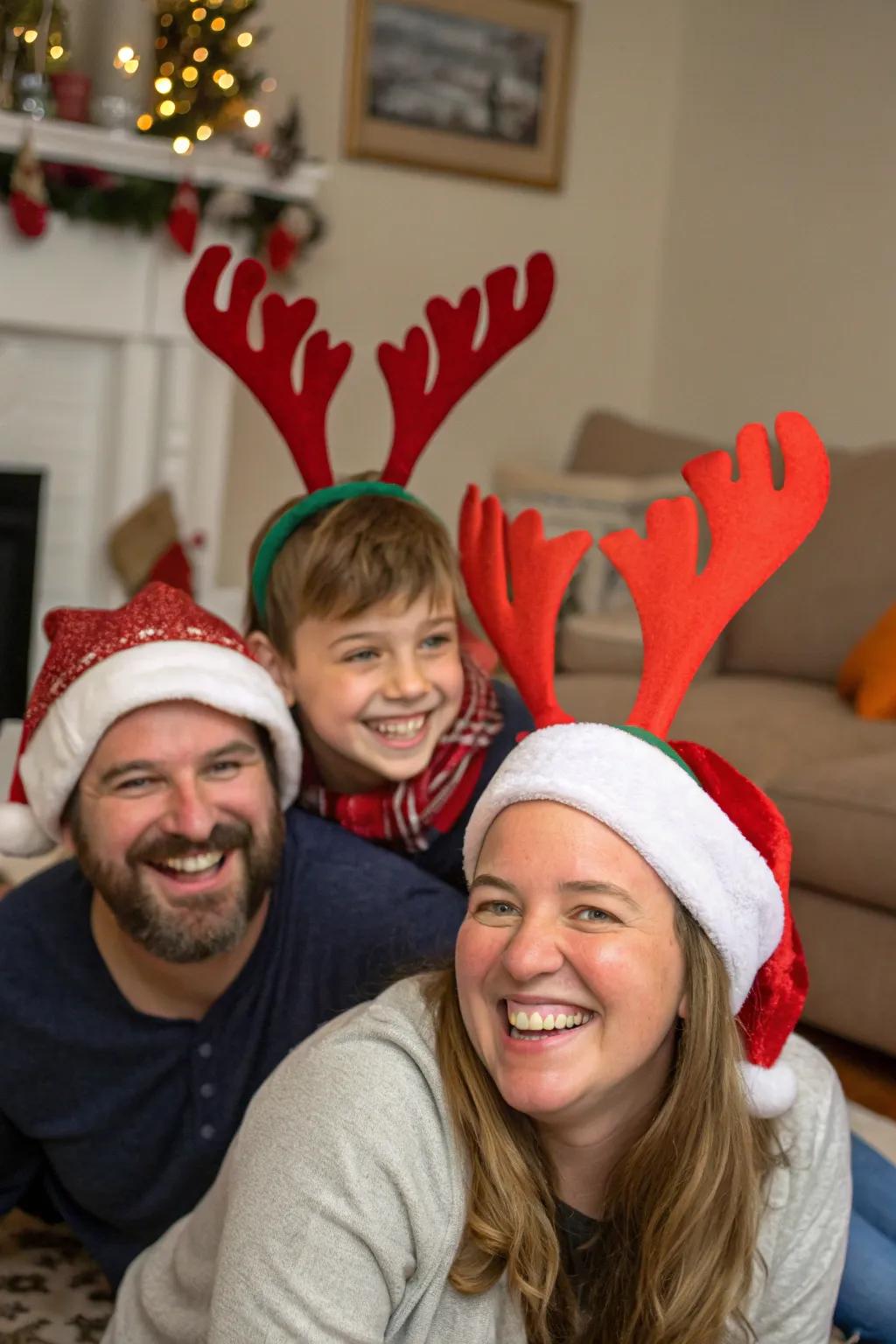 Impart a dash of holiday spirit with playful Santa hats and reindeer antlers.