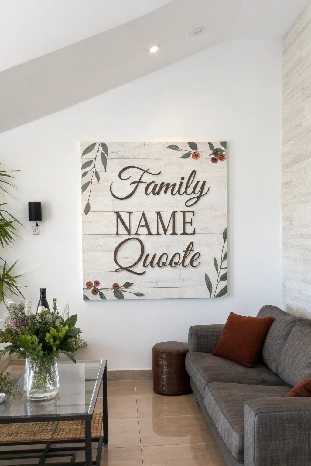 A bespoke canvas art display contributes a distinctive element to a modern living space.