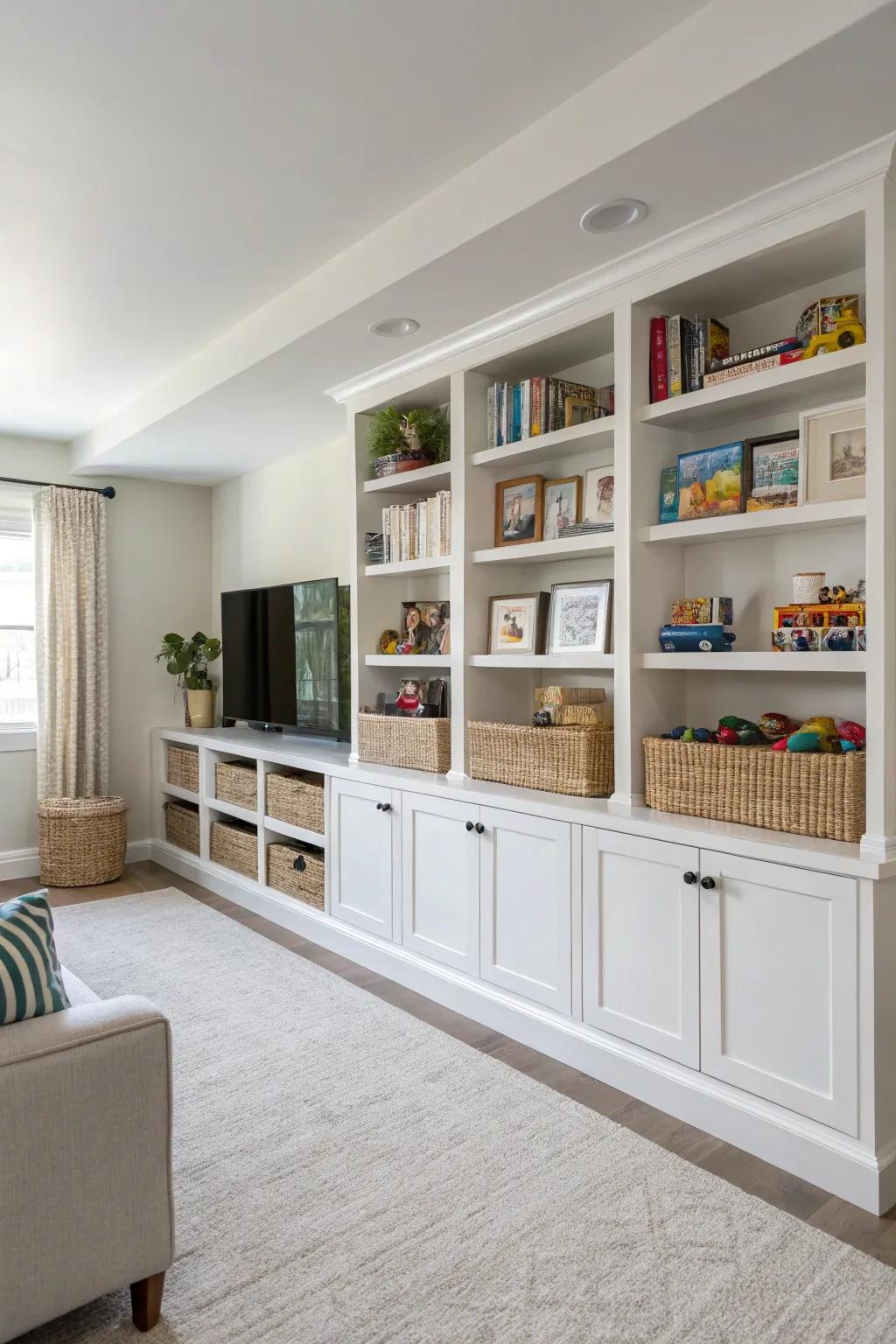 Integrated storage keeps the family space neat and calm.