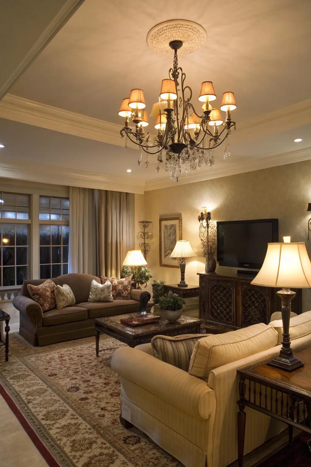 Illumination sets the mood in each room.