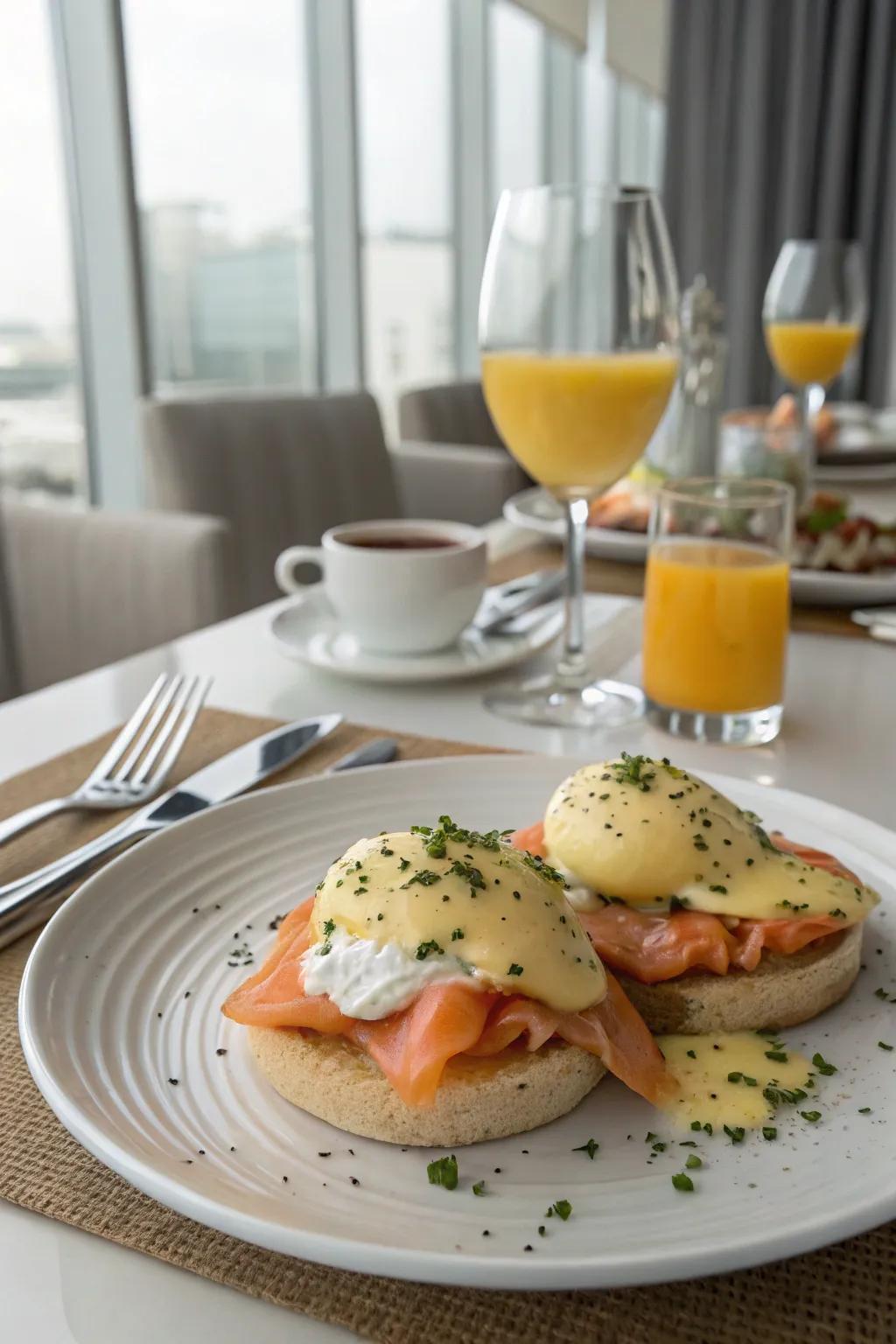 Smoked salmon brings a refined twist to classic eggs Benedict.