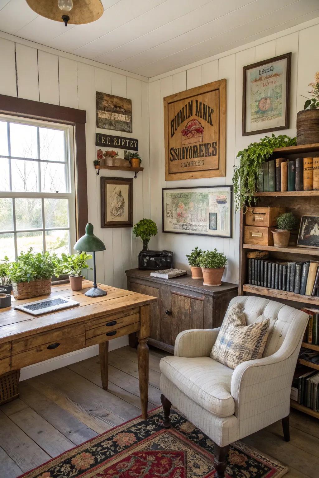 Farmhouse-inspired decor enhances personality and charm.