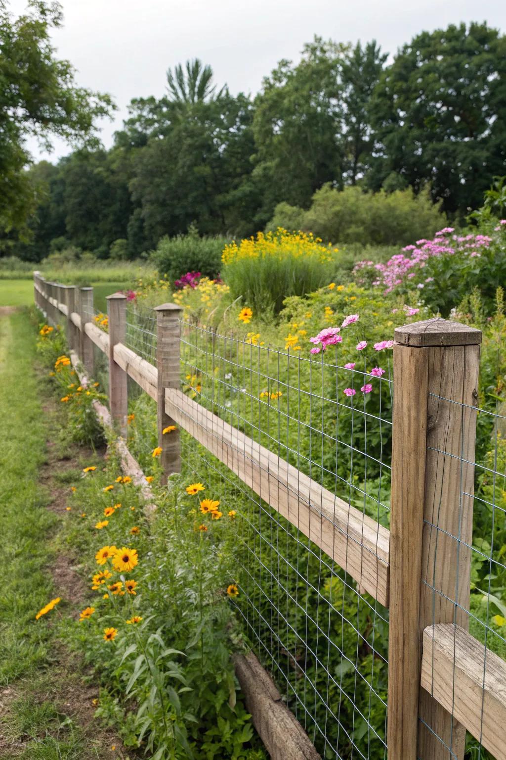 Wood and wire fences deliver security with a touch of rustic elegance.